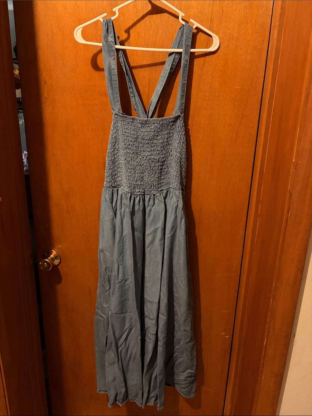 Women's Smocked Bodice chambray dress